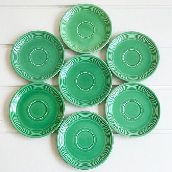 Fiesta Fiestaware Set of 7 Vintage 6” Saucers Plates in Original Green Glaze